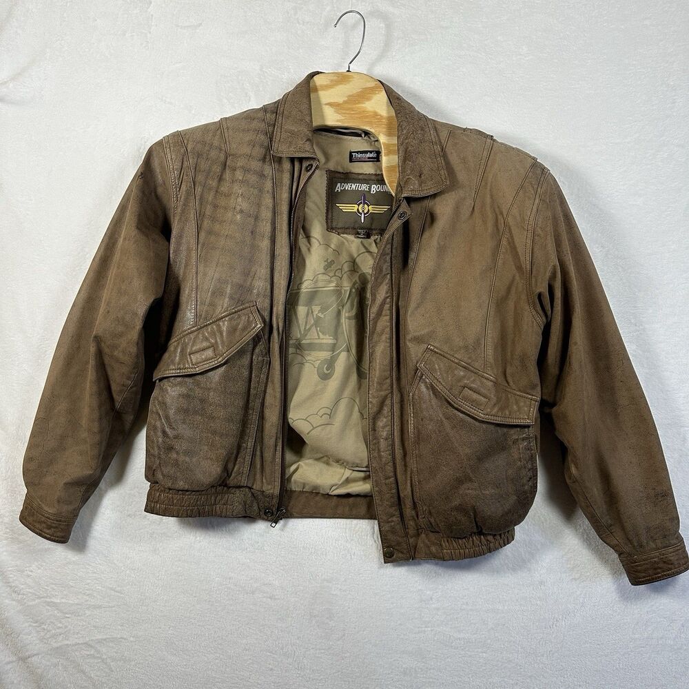 Vtg‎ Adventure Bound Leather Bomber Aviator Pilot Jacket Medium Thinsulate Brown